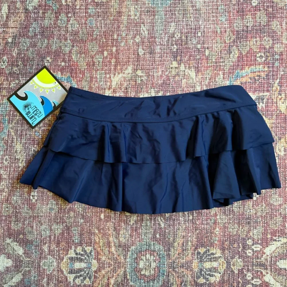 Mazu Swim Size 8 Navy Blue Ruffled Women's Swim Skirt
